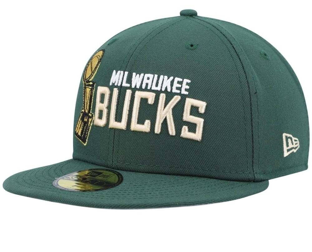 New Era 59FIFTY Milwaukee Bucks NBA Champs Trophy Mens Fitted Hat Cap Size 7